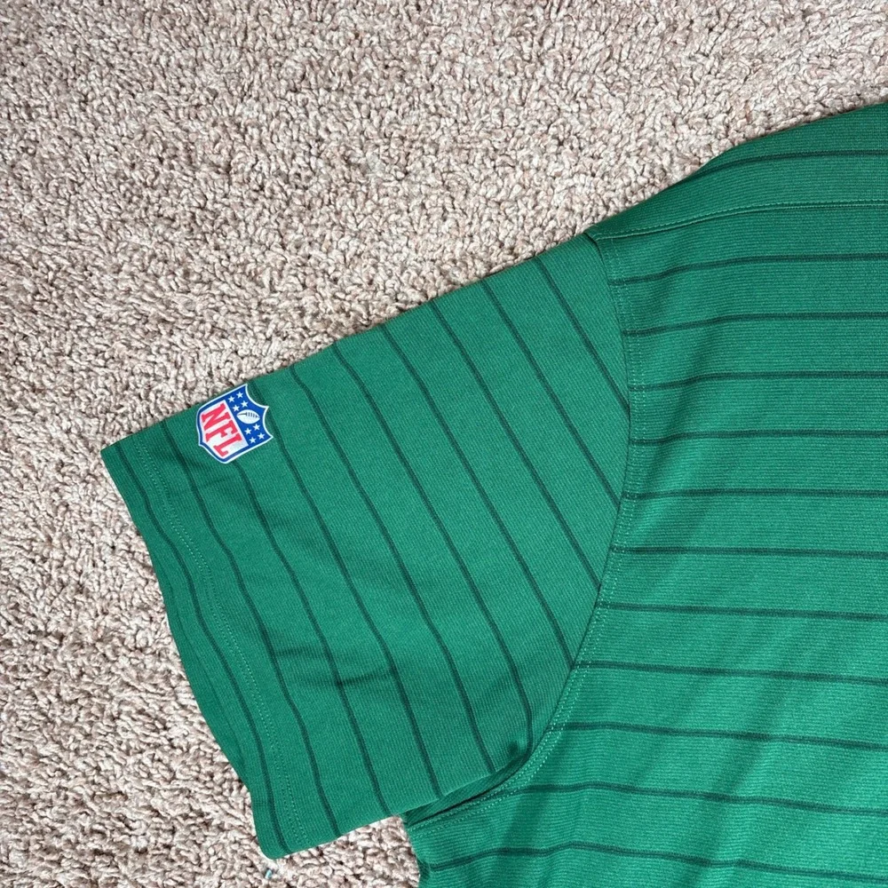 Nike New York Jets NFL Dri-FIT Striped Polo Shirt Mens XL Green Short Sleeve